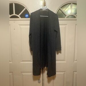 Dark Gray Open Front Longline Cardigan Jacket